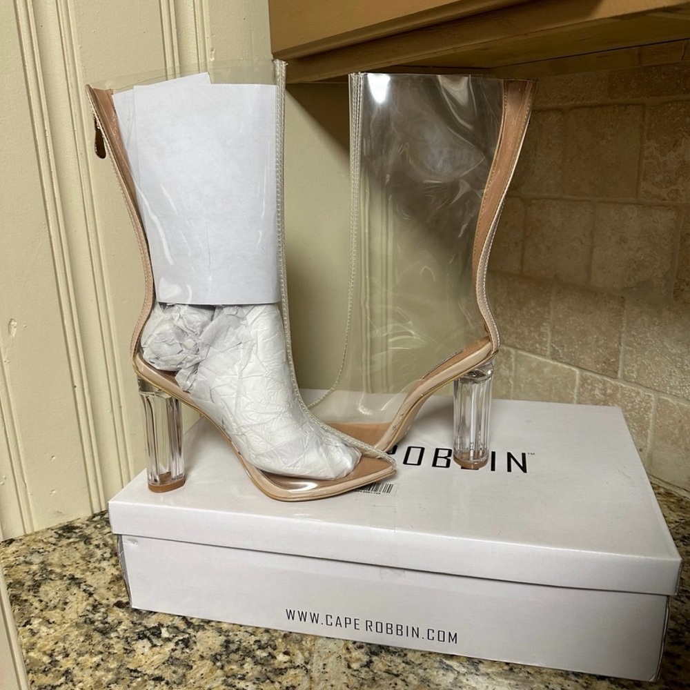 Brand new in the box clear/nude cape robbin boots